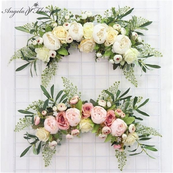 Künstlicher Kranz Türschwelle Blume DIY Hochzeit Zuhause Wohnzimmer Party Anhänger Wanddekor Weihnachtsgirlande Geschenk Rose Pfingstrose Y201020