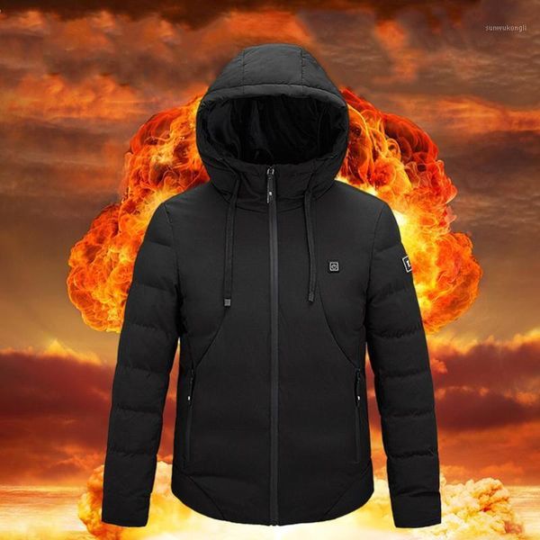 

outdoor t-shirts 4v electric heated jacket abdomen arms back waterproof sports winter coat with cap usb heating warm clothes1, Gray;blue