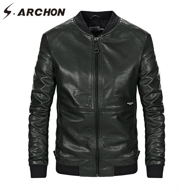 

men's jackets s.archon motorcycle pu leather jacket men thin windproof o neck outerwear casual pilot clothes male fashion coat, Black;brown