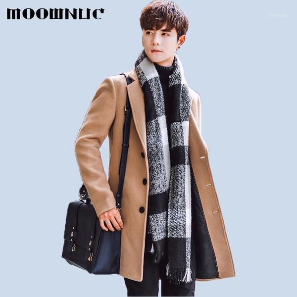 

wool blend men's coat woollen overcoat winter autumn men coat fashion brand clothing lined warm woolen overcoat male moownuc 5xl1, Black