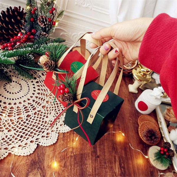 

lbsisi life 10pcs lot christmas party event celebrate handle box birthday child favor red green packaging gift cookies bbyblg