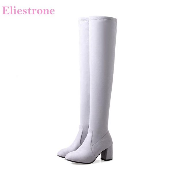 

brand new winter fashion gray yellow women thigh high boots over knee lady shoes ab718 chunky heels plus big size 11 32 43 46, Black