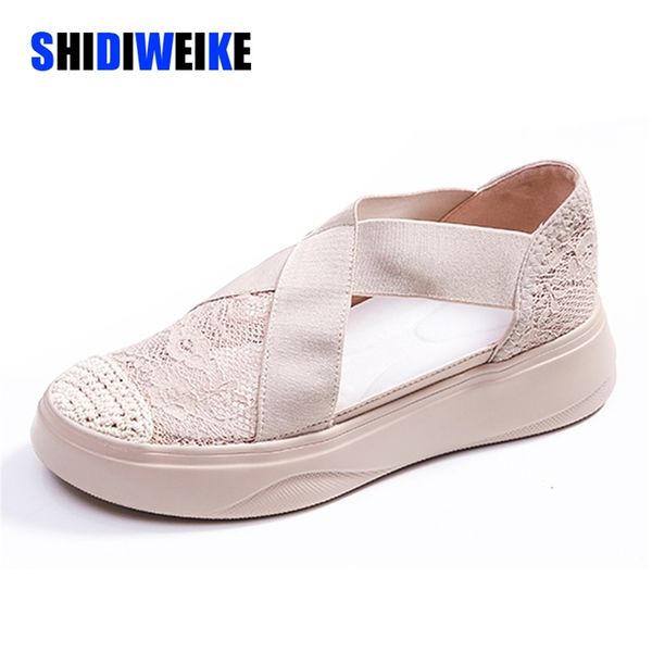 

fashion sandals women retro sewing mesh flats summer shoes woman elastic bandage casual platform sandals sandalias mujer lj200812, Black