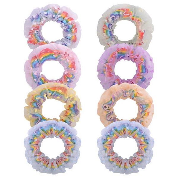 INS double-deck do arco-íris mulheres Scrunchies mulheres moda rendas hairband meninas bandas de cabelo cabelo acessórios para cabelo laços mulheres