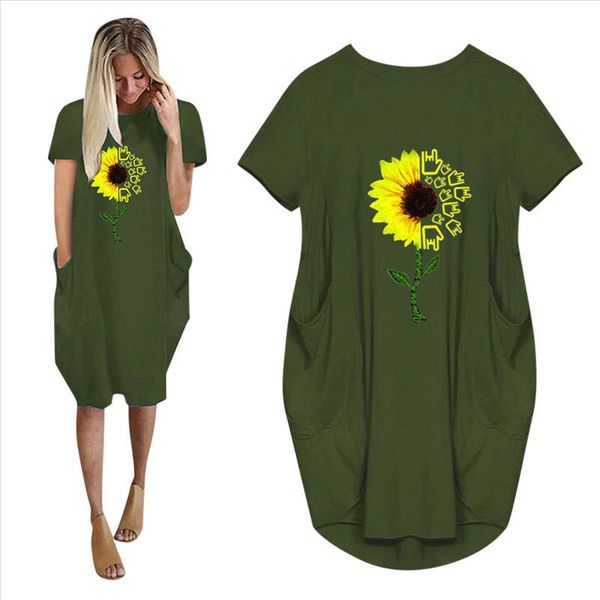 

womens sunflower dress ladies oversized pockets baggy long sleeve pocket pullover mini dress plus size solid neck 25, Black;gray