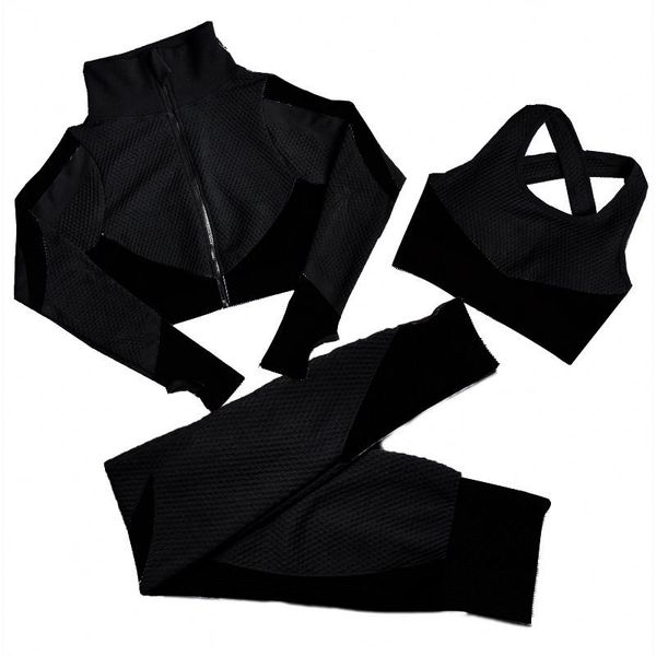 

women seamless yoga sets 2pcs/3pcs women's zipper tracksuit long sleeve +sport bra+leggings sports suits fitness suits s-xl size sqczak