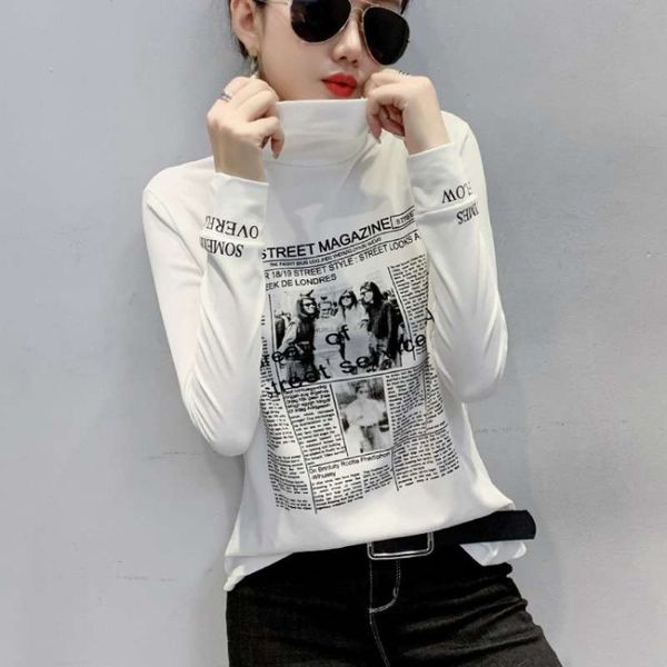 

women's autumn winter foreign style printed with plush thickened base coat and long sleeve t-shirt, Black;gray