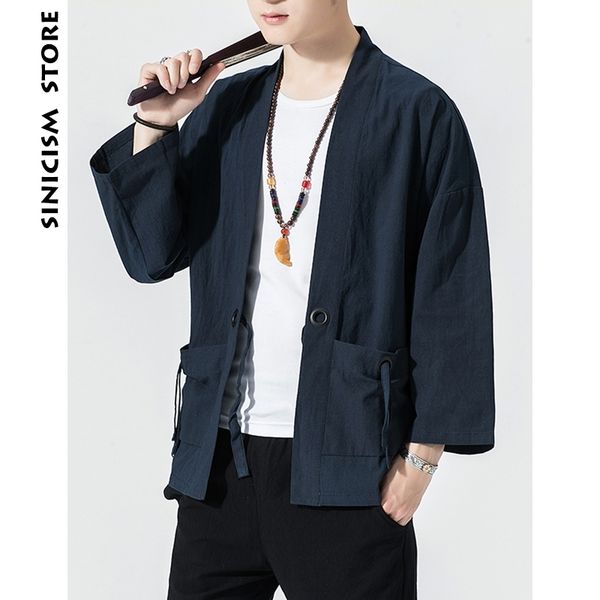 

sincism store men summer kimono jackets japanese vintage man cardigan coats with belt plus size male jacket clothes 201114, Black;brown