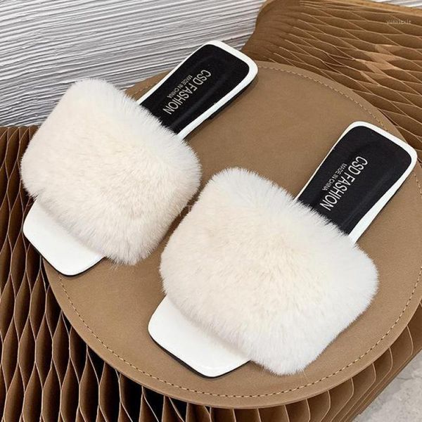 

new arrival real fur slippers women fashion furry sliders natural fur indoor slides sapatos femininos zapatillas mujer casa1, Black