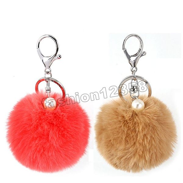 Pompons Perle Schlüsselanhänger Frauen Auto Tasche Schlüsselanhänger Schmuck Farben Schmuckstück flauschige künstliche Kaninchenfell Handtasche Anhänger Zubehör