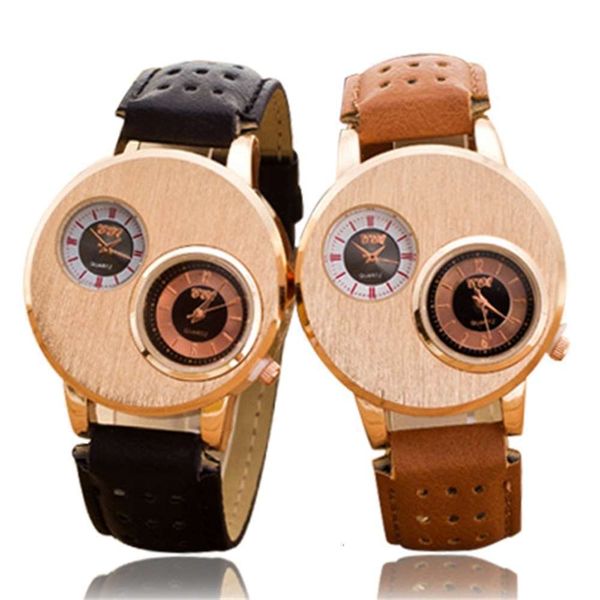 

busins time double large dial men's korean display metal dual movement belt casual watch euoo, Slivery;brown