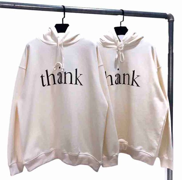 

fashion men women hoodies 20fw new sweatshirts with creative words think&thank print beige color winter clothing for men women size m  xl, Black