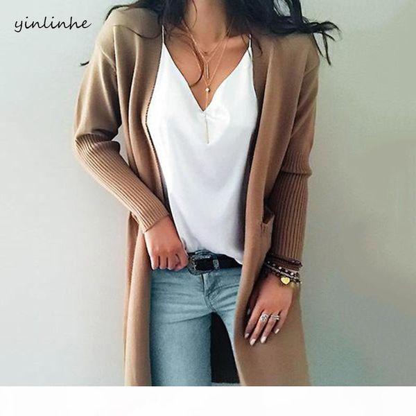 

khaki long cardigan women cashmere solid knit sweater women long sleeve winter 2018 ladies pockets cardigan kimono 737, White;black