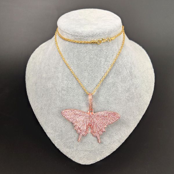 

big animal pendent chains hiphop iced out rhinestone butterfly pendant neckalce for women mens gold choker fashion jewelry, Silver