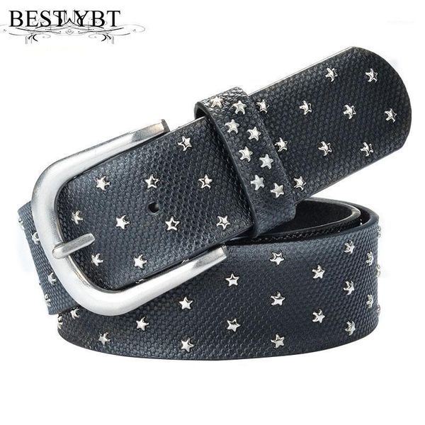 

ybt women belt alloy pin buckle metal rivet retro imitation leather belt fashion casual women cowboy pants1, Black;brown