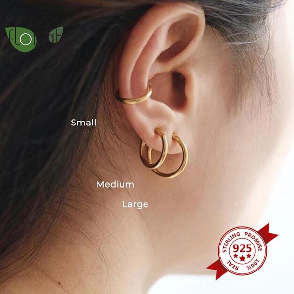 

hoop & huggie 925 sterling silver earrings for women gold color round circle earring ear ring clip fashion jewelry, Golden;silver