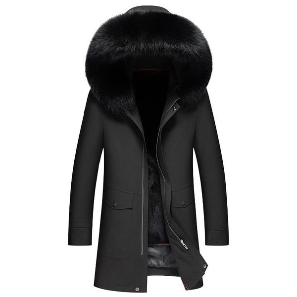 

men's leather & faux 2021 mens winter coat fur long sleeve slim fit casual collar, Black