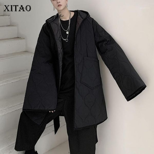 

xitao plus size black parka fashion new 2019 winter pocket bandage full sleeve hooded collar minority looser coat dmy20251