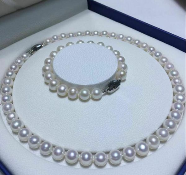 

gorgeous set of 10-11mm south sea round white pearl necklace &bracelet 7.5-8", Silver