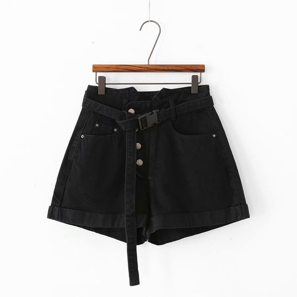 

s062b-9025-wind women's multi button black denim shorts, Blue