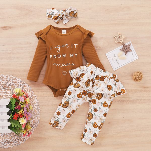 

0- flower newborn infant baby girl clothes set knitted long sleeve romper ruffles floral pants autumn winter outfits lj201223, White