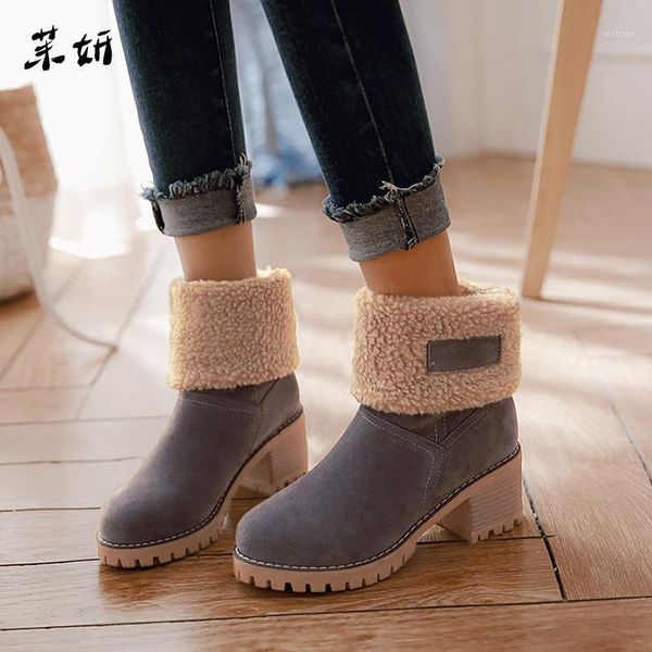 

2020 winter suede leather warm snow shoes women boots ankle fashion plush fur velvet boots female booties shoes woman1, Black