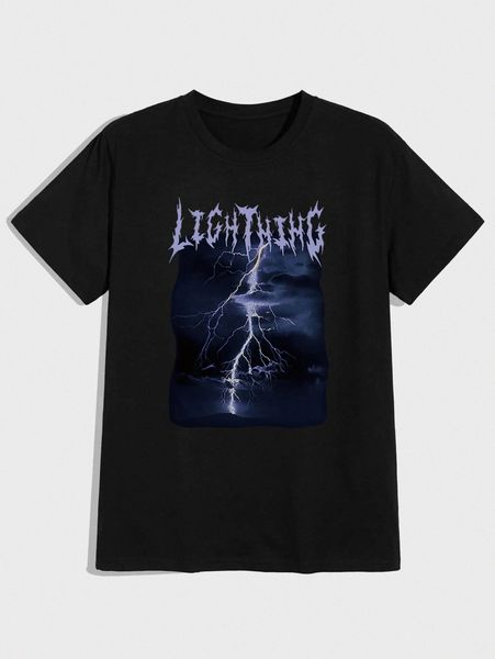 

romwe guys lightning print tee 19kq#, White;black