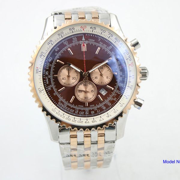 

48mm new quality b06 b01 everose gold chronograph battery movement quartz brown dial men watch stainsteel steel mens wristwatches, Slivery;brown