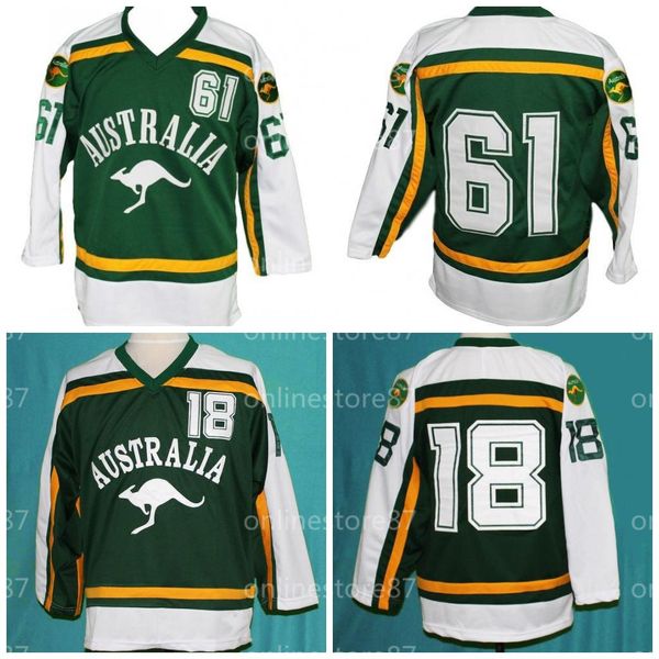 

australia retro hockey jersey sewn green #61#18 100% embroidered jersey custom any name and number, Black