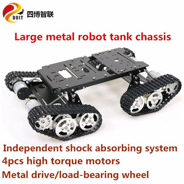 SZDOIT TS400 Büyük Metal 4WD Robot Tankı Şasi Kiti Paletli Paletli Şok Emici Robotik Eğitim Ağır Yük DIY Arduino 201208 Için