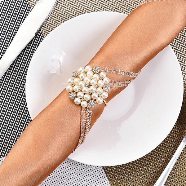 

12pcs napkin rings beaded pearl rhinestone napkin ring wedding banquet kitchen dining room table napkin holders table decoration q wmtztk