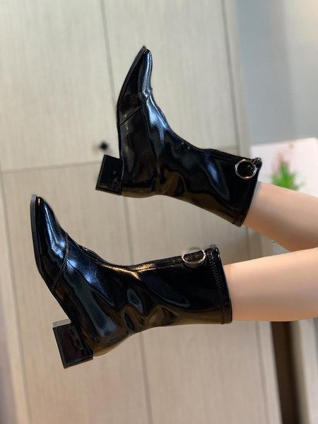 

рок женской обуви сапоги женские осенние zipper boots-женщины низкие каблуки пинетки круглый toe кожа пинетки luxury designer, Black