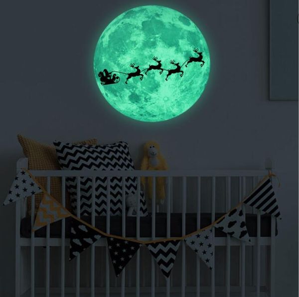 Adesivi murali Chritmas Moon Luminous Glow Sticker Night Club Adesivi fluorescenti Decal Xams Pupazzo di neve Decorazione della finestra della parete di casa HHB2282