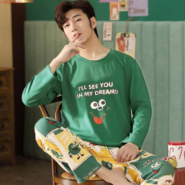 

autumn cotton men's pajamas plus size homewear casual pajamas men's round neck spring fashion fashion cotton youth homewear, Black;brown