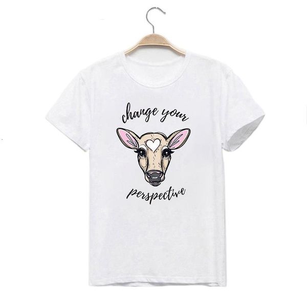 

мода вегетарианская футболка летняя футболка изменить свою перспективную коровью печать графические тройники femme tee рубашка harajuku, White
