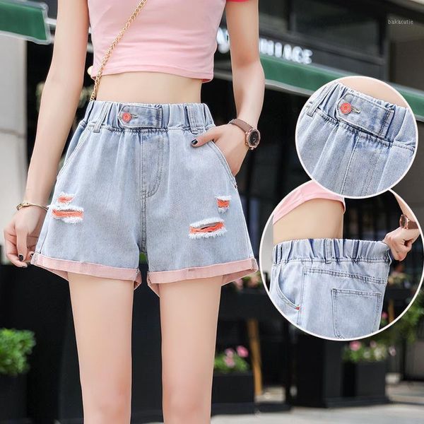 

women ripped shorts vintage high waist blue wide leg shorts female caual summer ladies cool fashion cargo jeans women1, White;black