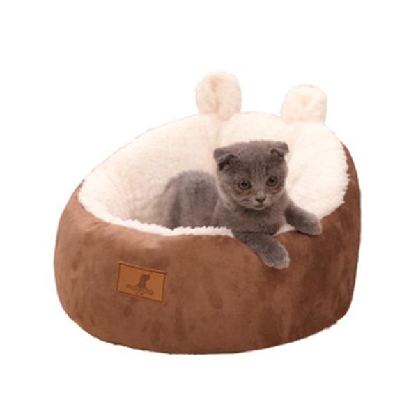 

cat beds & furniture thicken super soft pet bed ear design winter warm round deep sleeping nest for cats dogs two colors house