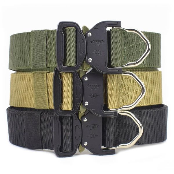 

waist support nylon tactical belt army combat belts men outdoor survival hunting accessories training metal buckle, Black;gray