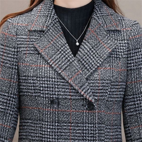 

winter women wool blends casual jacket plaid trench coat elegant slim thick outerwear cardigan female cashmere overcoat new 201214, Black