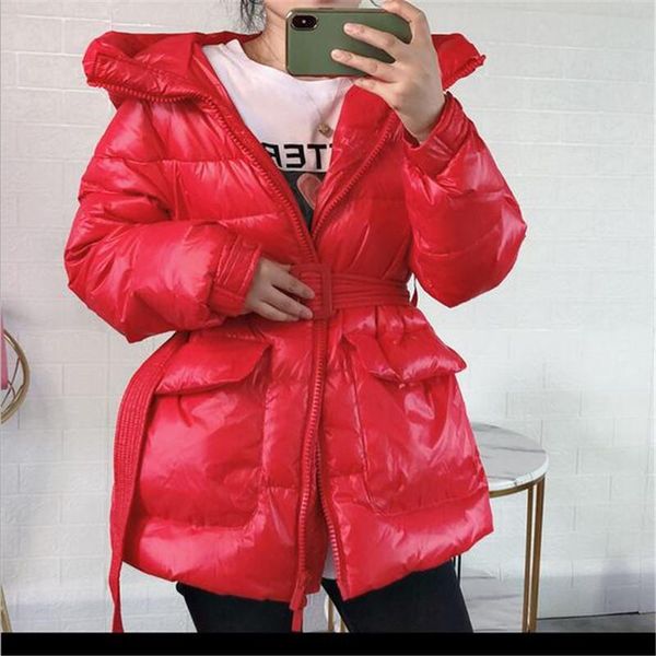 

2020 winter new fashion street designer womens white duck down jacket pretty girls outerwear coat with belt