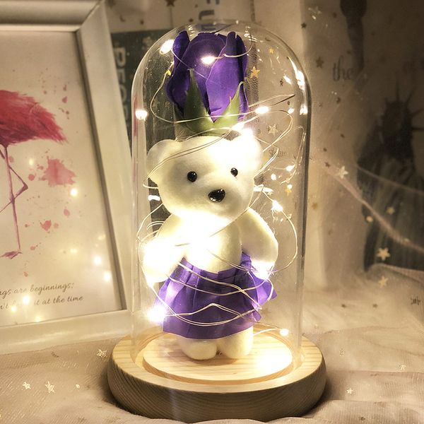 

bear cub rose glass cover birthday simulation flower ornaments led light valentine day gift wedding birthday decoration 27 5bm g2