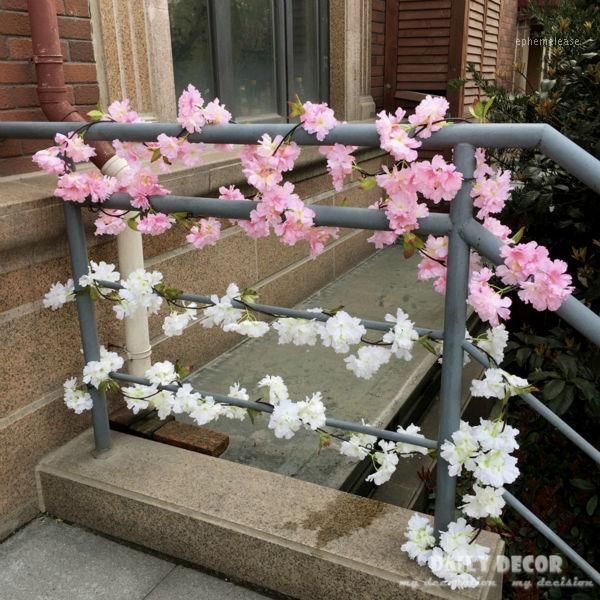 

wholesale hi-q artificial cherry flowers wedding arch decorative flowers vine wedding fake cereza rattan 12pcs / lot1