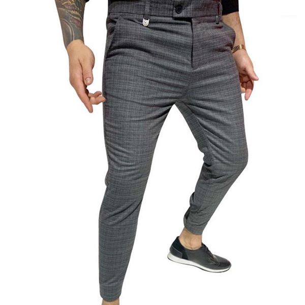 

casual ankle-length plaid pants 2020 new men trousers streetwear jogger pants male business sweatpants slim fit1, Black