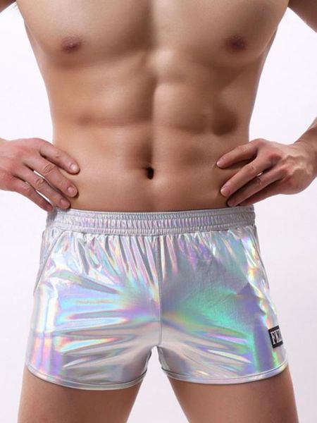 

men faux leather boxer shorts shiny family underwear bulge pouch gia pants household casual stage underpant nylon bright fashion1, Black;white