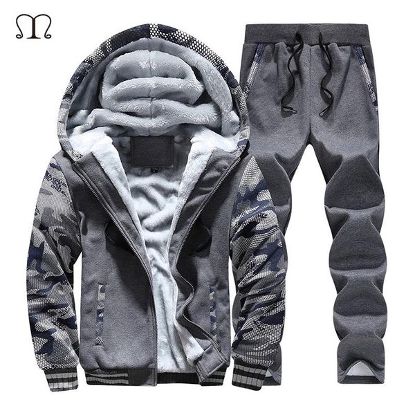 

men's sportswear winter thick fashion brand +pants sets casual slim fit fleece tracksuits hoodies&sweatshirts sportsuit men, Gray