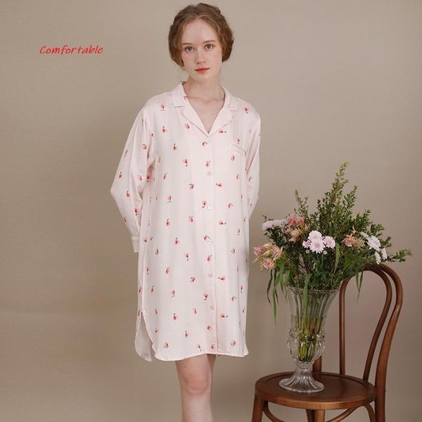 

women's sleepwear 2021 pajamas summer cute girly satin print loose long-sleeved cardigan skirt dress women home sleep, Black;red
