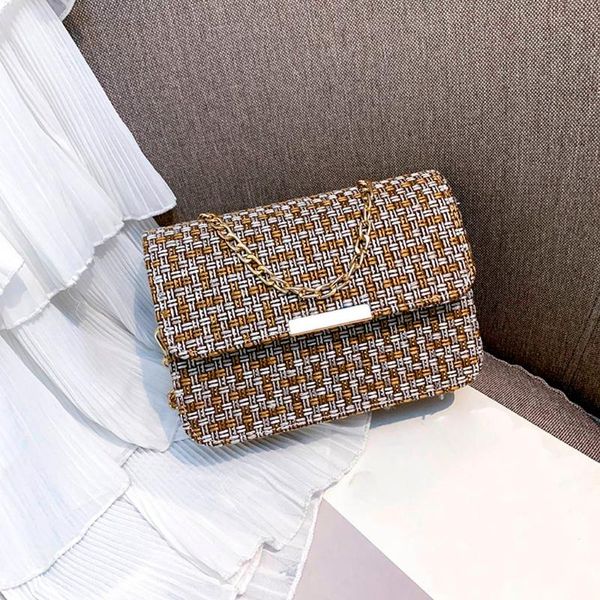 

linen weaving women bag fashion simple small square bag wild chain handbag messenger crossbody bags for women