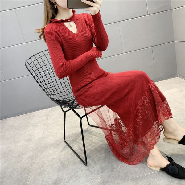 

длинный тонкий штуцер шерсти платье dresslong юбки платье с overcoatbottom юбки для женщин осень зима 2020 новый трикотажный skirtmori dress, Black;gray