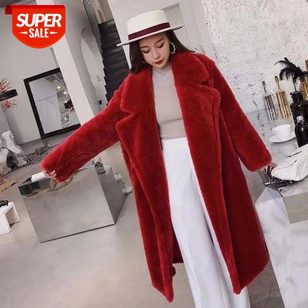 

winter women faux rabbit fur coat luxury long fur coat loose lapel overcoat thick warm plus size female plush coats #ax1a, Black;brown