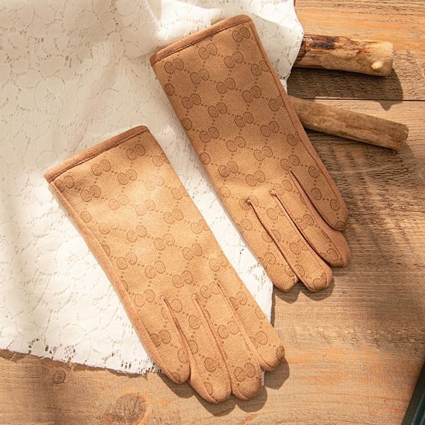 

2020 winter new canvas velvet gloves for women autumn warm plush touch screen windproof five finger ins mittens one, Blue;gray